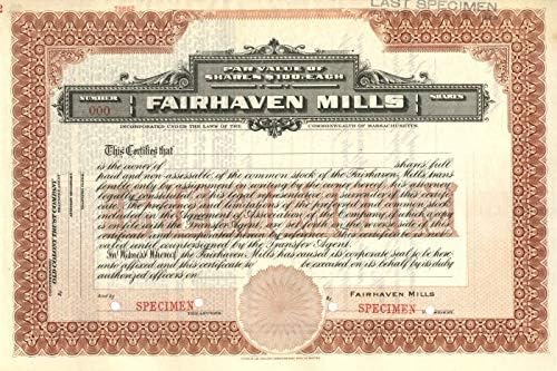 Fairhaven Mills - Stok Sertifikası