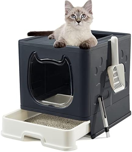 Katlanabilir Kedi Kumu Kapaklı Kutu, Kedi Kumu Kepçesi ve 2'si 1 Arada Fırçalı Kapalı Kedi Kumu Kutusu, Temizlemesi