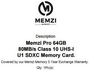 MEMZI PRO 64 GB Sınıf 10 80 mb/s SDXC Bellek Kartı Nikon Coolpix A1000, P1000, B700, B600, B500, W300, W150, W100