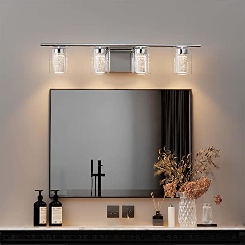4-ışık banyo Vanity ışık fikstür: Modern 3 renk dim LED banyo ışıkları üzerinde ayna, ışık fikstür üzerinde ayna,