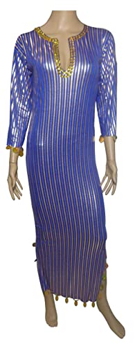 Oryantal Dans (Mavi X Altın NANCY Sıkı Elbise Galabeya Kostüm Baladi Saidi