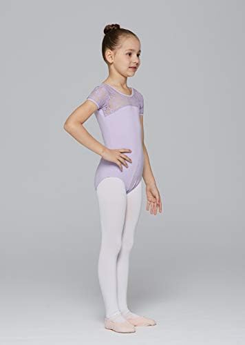 MdnMd Kızlar Bale Dans Boyun Dantel Leotard Yürümeye Başlayan Jimnastik Yay ile Geri Cap Sleeve
