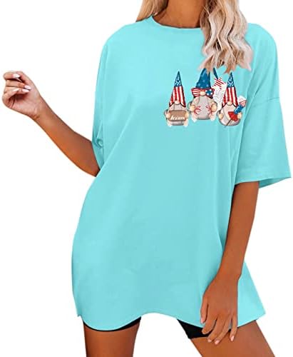 MIASHUI Spandex T Shirt Kadın Rahat Bağımsızlık Günü Baskı T Shirt Kısa Kollu Gömlek Gevşek Bluz 2 Gömlek