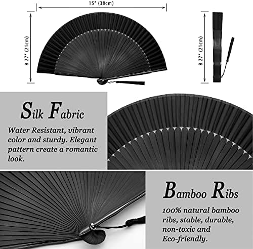 Kadınlar için Zolee Katlanır El Fanı - Katlanabilir Çin Japon Vintage Bambu ipek Yelpaze-Sıcak Flaş, Dans, Performans,