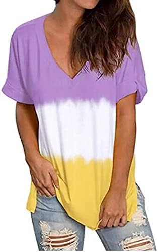 Kadın Sonbahar Yaz Tee Elbise Moda Kısa Kollu Pamuklu V Boyun Grafik Bluz Tee Kızlar için 5K 5K