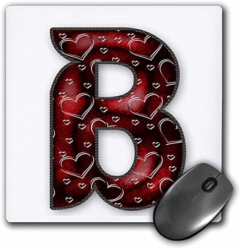 3dRose Oldukça Koyu Kırmızı Şeffaf Kalpler Monogramı İlk B-Fare Altlığı (mp-374266-1)