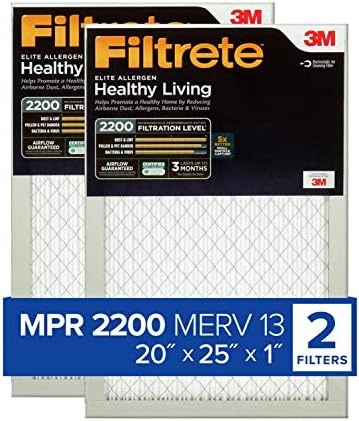 Filtrete 20x25x1 Hava Filtresi MPR 2200 MERV 13, Sağlıklı Yaşam Elit Alerjen, 2'li Paket (tam boyutlar 19.69x24.69x0.78)