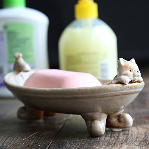 ev Dekorasyonu için simpletome Sabunluk Seramik El Yapımı Hayvan Serisi (Kedi)