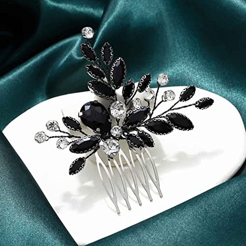 Casdre Siyah Kristal Saç Tarak Gümüş Rhinestone Gelin Yan Tarak saç parçası Gelin Düğün saç aksesuarları Kadınlar