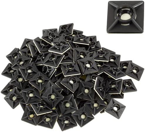 GTSE 100 Paket Siyah Zip Kravat Bağlar, 3/4 Yapışkanlı Montaj Kareler, kablo bağı Montaj, Zip Kravat Çapa Tel Demetleri,