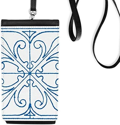 Mavi Talavera Tarzı Desen Dekoratif Telefon Cüzdan çanta Asılı Cep Kılıfı Siyah Cep
