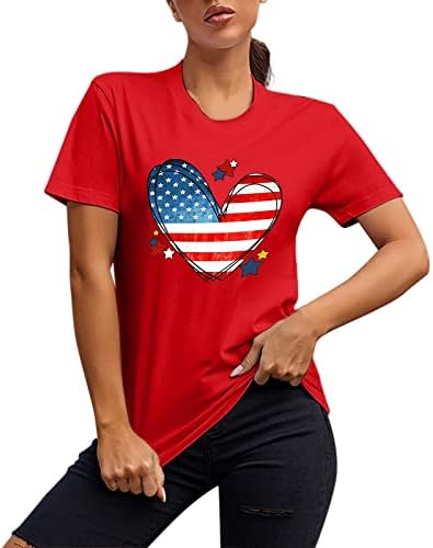 4th Temmuz T Shirt Kadınlar için ABD Bayrağı Rahat Yaz Kısa Kollu Crewneck T-Shirt Yıldız Çizgili Kravat Boya Rahat