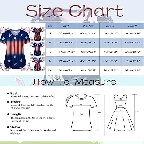 4th Temmuz Gömlek Kadınlar için Abd Bayrağı Yaz Kısa Kollu V Boyun Gömlek 2 Cepler Bluz Üst Tatil Rahat İş Giysisi