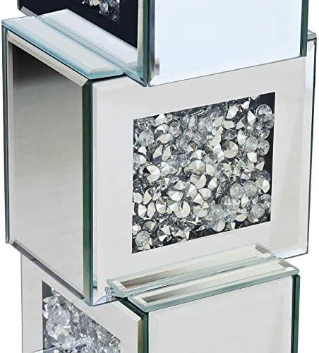 GA Home Kristal Kakmalı Gümüş Aynalı Sehpa, Modern Aynalı Sehpa Vurgulu Masa, Oturma Odası, Yatak Odası için Kare