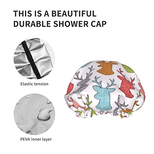 Kadınlar Kullanımlık Streç Hem Saç Şapka Geyik Kafası Siluetleri Ekose Çift Katmanlar Su Geçirmez Duş Başlığı banyo
