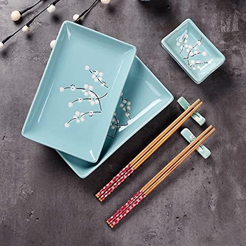 GANFANREN Japon Tarzı Mavi Porselen suşi tabağı seti 2 Xsushi Plakaları, Daldırma Yemekleri, Sopa Standları, Bambu