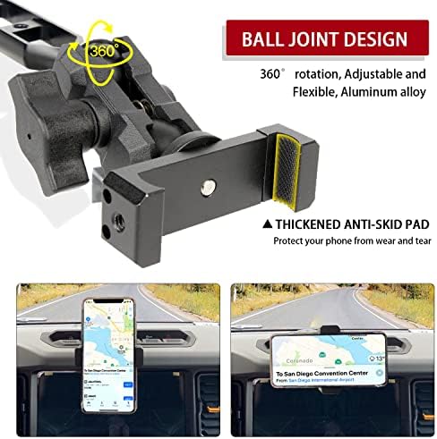 OMU Bronco Telefon Montajı, 2 Kademeli Bilyalı Soket Tasarımı, Tamamen Metal Yapı, 360° Ayar Gösterge Paneli Cep Telefonu