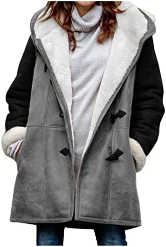Kadın Kış Ceket Artı Boyutu Patchwork Artı Kadife Giyim Uzun Kollu Boynuz Toka Cepler Palto Kapşonlu