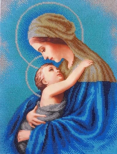 Boncuk Nakış kiti Meryem ve Bebek Boncuklu Çapraz Dikiş Madonna ve Çocuk Din Our Lady simge Dini Resim DIY Hediye
