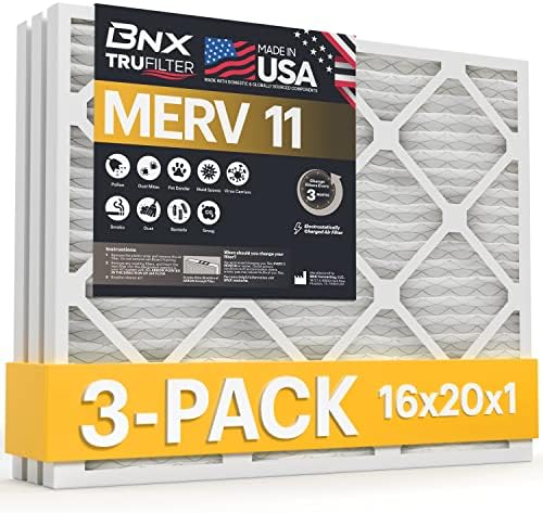 BNX 16x20x1 MERV 11 Hava Filtresi 3'lü Paket - ABD'de Üretilmiştir-Elektrostatik Pileli Klima HVAC AC Fırın Filtreleri-Toz,
