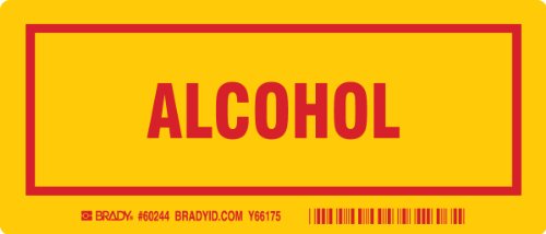Brady 60244, Konteyner Etiketi, 3 Yükseklik x 7 Genişlik, Sarı Üzerine Kırmızı, Gösterge Alkol (Paket başına 25)