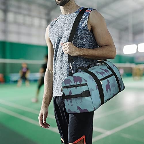 Soyut At Desen Hafif Spor spor çanta silindir seyahat çantası ıslak Cep ile Ayakkabı Bölmesi Erkekler Kadınlar için