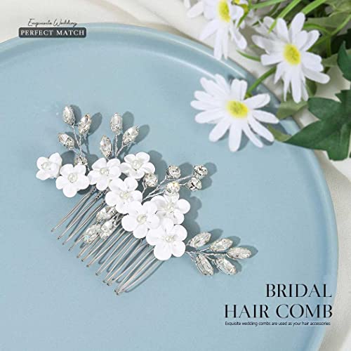 Casdre Çiçek Gelin Düğün Saç Tarak Gümüş Kristal Gelin saç parçası Inci saç aksesuarları Kadınlar ve Kızlar ıçin