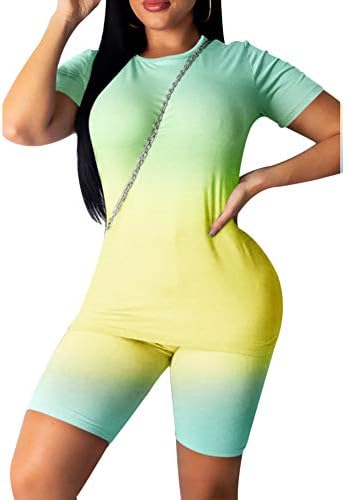 Kadın 2 Parça Kıyafetler Yaz Rahat Baskı T-Shirt Bodycon Şort Joggers Pantolon Egzersiz Seti Spor