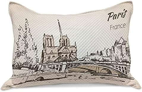 Ambesonne Notre Dame de Paris Örme Yorgan Yastık Kılıfı, Fransa'nın Başkentinin Şehir Manzarası Çizim Taslağı, Yatak