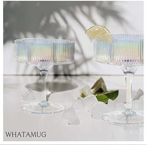whatAmug 2 Yanardöner Kokteyl Bardağı Seti, Gökkuşağı Nervürlü Coupe Bardakları, Martini, Şampanya, Tekila Bazlı içecekler