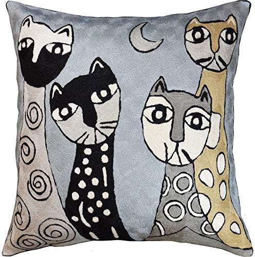 Keşmir Tasarımları Picasso Kedi Yastık Kılıfı | Gri Kedi Yastıkları | Sevimli Kedi Yastığı | Soyut Kedi Yastığı |
