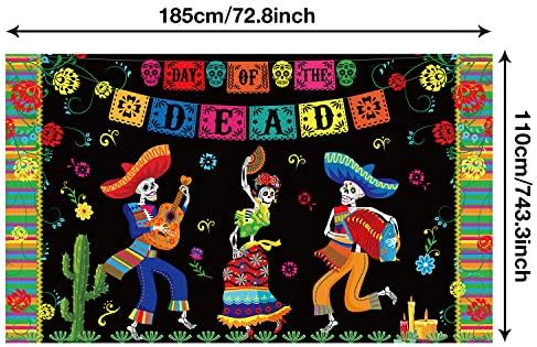 Ölülerin Günü Parti Malzemeleri, 6 x 3.6 ft Ekstra Büyük Kumaş Ölülerin Günü Zemin Afiş Cadılar Bayramı Partisi Dekorasyon