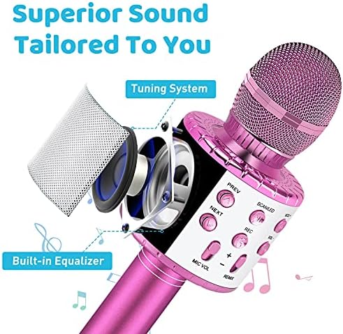 LED Işıklı Çocuk Karaoke Mikrofonu, Şarkı Söylemek için Kablosuz Bluetooth Karaoke Mikrofonu, 4'ü 1 arada Taşınabilir