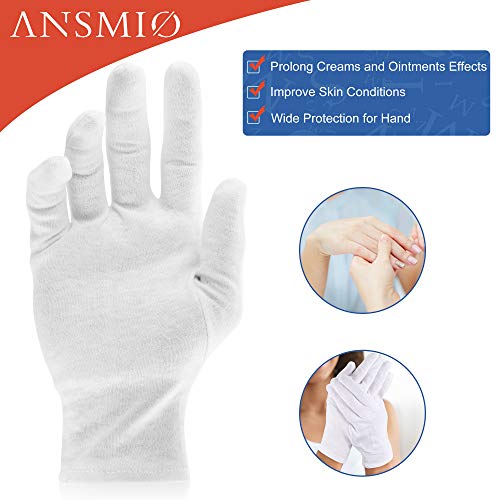 ANSMIO 12 Çift Pamuklu Eldiven, Kuru Eller için Beyaz Eldiven, Egzama için Pamuklu Eldiven, Nemlendirici Gece Eldivenleri,