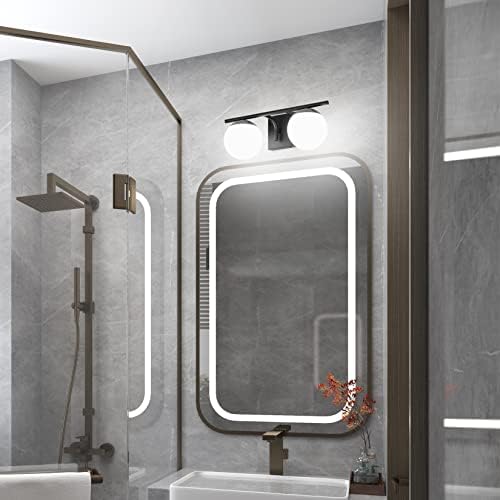 Ralbay orta yüzyıl Modern Vanity ışık siyah 2 ışık cam küre banyo Vanity aydınlatma armatürleri mat siyah banyo duvar