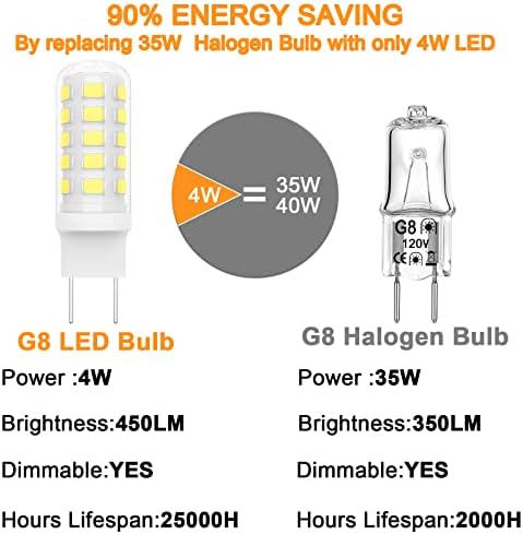 DUMILOO G8 LED Ampul Kısılabilir, 4 W Eşdeğer T4 G8 Halojen Ampul 35 W, GY8. 6 / G8 Bi-Pin Tabanı, Günışığı Beyaz