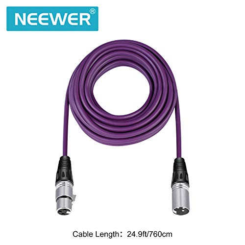 Neewer 6-Pack Ses Mikrofon Kablosu Kabloları 24.9 feet / 7.6 Metre-XLR Erkek XLR Dişi Renkli Yılan Kabloları (Mor