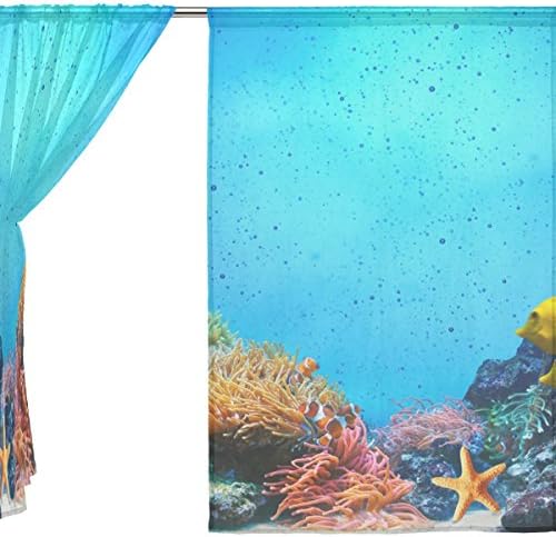Çiçek Sualtı Mercan Resif Yarı Şeffaf Perdeler Pencere Vual Perdeler Panelleri Tedavi-55x84in Oturma Odası Yatak Odası