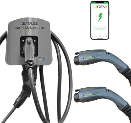 REV + Çift Bağlantı Noktası, Seviye 2, Elektrikli Araç Akıllı Şarj Cihazı, 50 Amper, WiFi / Bluetooth, UL Listeli,