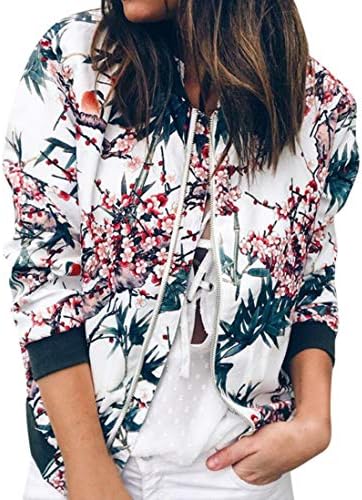 ıYYVV Kadın Moda Çiçek Baskılı Ceket Fermuar Şifon Bombacı Dış Giyim Moda Ceket