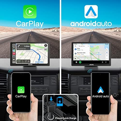 ATOTO P8 Taşınabilir Kablosuz Carplay Araç Müzik Seti, Kablosuz Android Otomatik, 7 QLED Parlama Önleyici Dokunmatik
