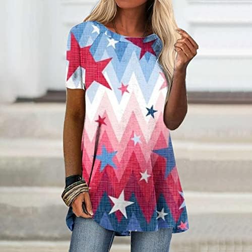 Kadınlar Amerikan Yıldız Yıldız Baskı Üstleri Crewneck Bluz Gömlek Kısa Kollu Çizgili Yaz Sonbahar Üstleri 2023 OV