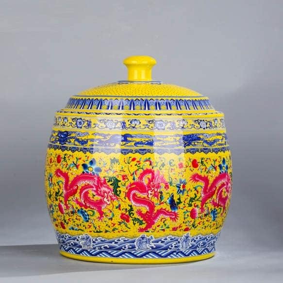YLYAJY Seramik Emaye Büyük Puer Çay Kavanoz Sarı Toz Emaye Vazolar Çiçek Priz Çin El Sanatları Zencefil Kavanozları