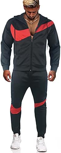 GHNGH erkek Eşofman 2 Parça Set Kıyafet Tam Zip Koşu Eşofman Giyim Spor Takım Elbise Siyah L (P5IN-JT4-5B5)