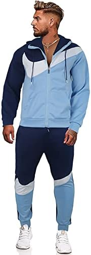 GHNGH erkek Eşofman 2 Parça Set Kıyafet Tam Zip Koşu Eşofman Giyim Spor Takım Elbise Mavi Büyü Mavi L (PD86-BAA-4PV)