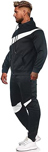 Erkek Eşofman 2 Parça Set Kıyafet Tam Zip Koşu Eşofman Giyim Spor Takım Elbise Siyah Büyü Beyaz L, (PRSC-11J-HBK)