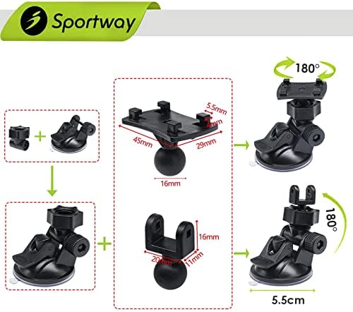 Sportway S40 Dash Kamera Emiş Dağı (3rd Gen) with10pcs 360 Döner Eklemler Rexing için uyumlu, eski Köpekbalığı, Yı,