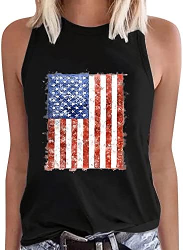 Amerikan Bayrağı Tank Top Kadınlar Egzersiz Egzersiz Vatansever Yıldız Çizgili Tişörtleri Yuvarlak Boyun Komik Sevimli