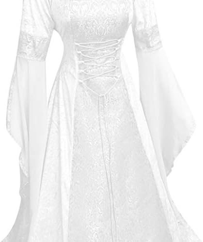 ZEFOTİM Cadı Elbise Kadınlar Vintage Kapşonlu Cadı Pelerin Elbise Trompet Kollu Ortaçağ düğün elbisesi Cadılar Bayramı