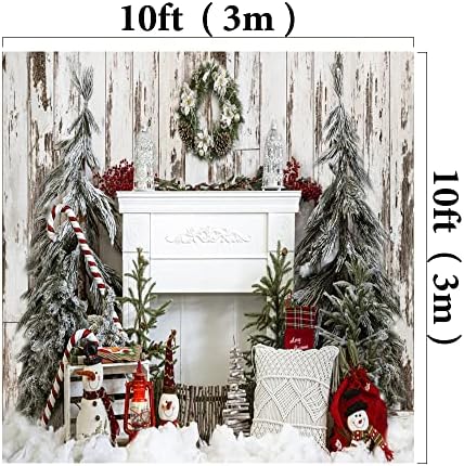 Kate 10x10ft / 3x3 m Noel Beyaz Şömine Zemin Noel Ağacı Retro Ahşap Baskılı Kumaş Arka Plan Fotoğraf Stüdyosu Sahne